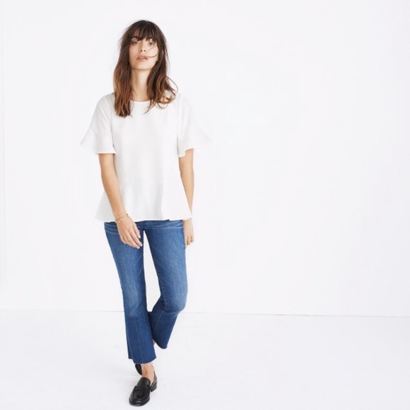 Madewell Flare Hem Ruffle Sleeve White Top - XXS - Picture 13 of 13